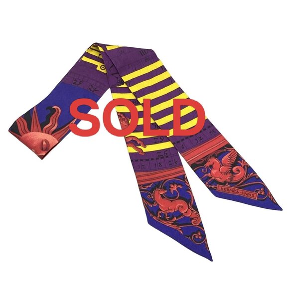 HERMES Twilly - Purple Red Multi Scarf 190-072225 - Picture 1 of 3